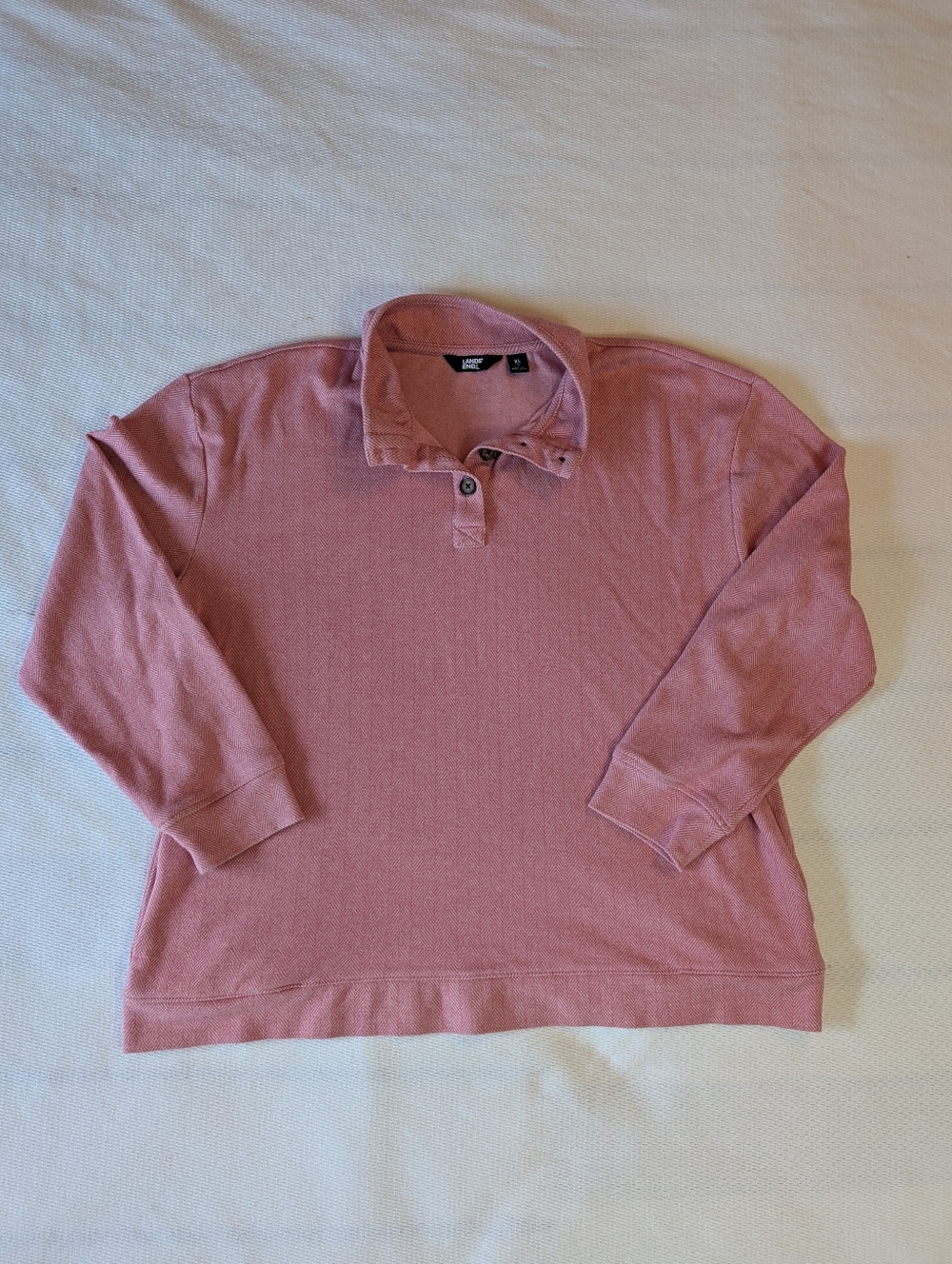 Lands' End Pink Knit Herringbone Henley Top